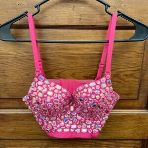 Women's XS Bustier Crop Corset Top Push up Rhinestone Detachable Straps